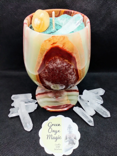 Green rainbow onyx candle! ( Large 5.5x4in)