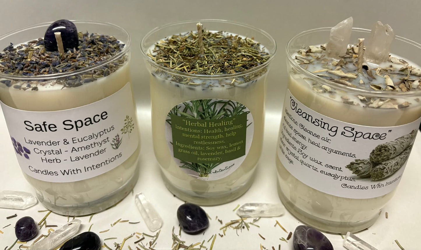 Calming Bundle. Cleansing space. Safe space. Herbal healing. (Three 16oz Large candles)