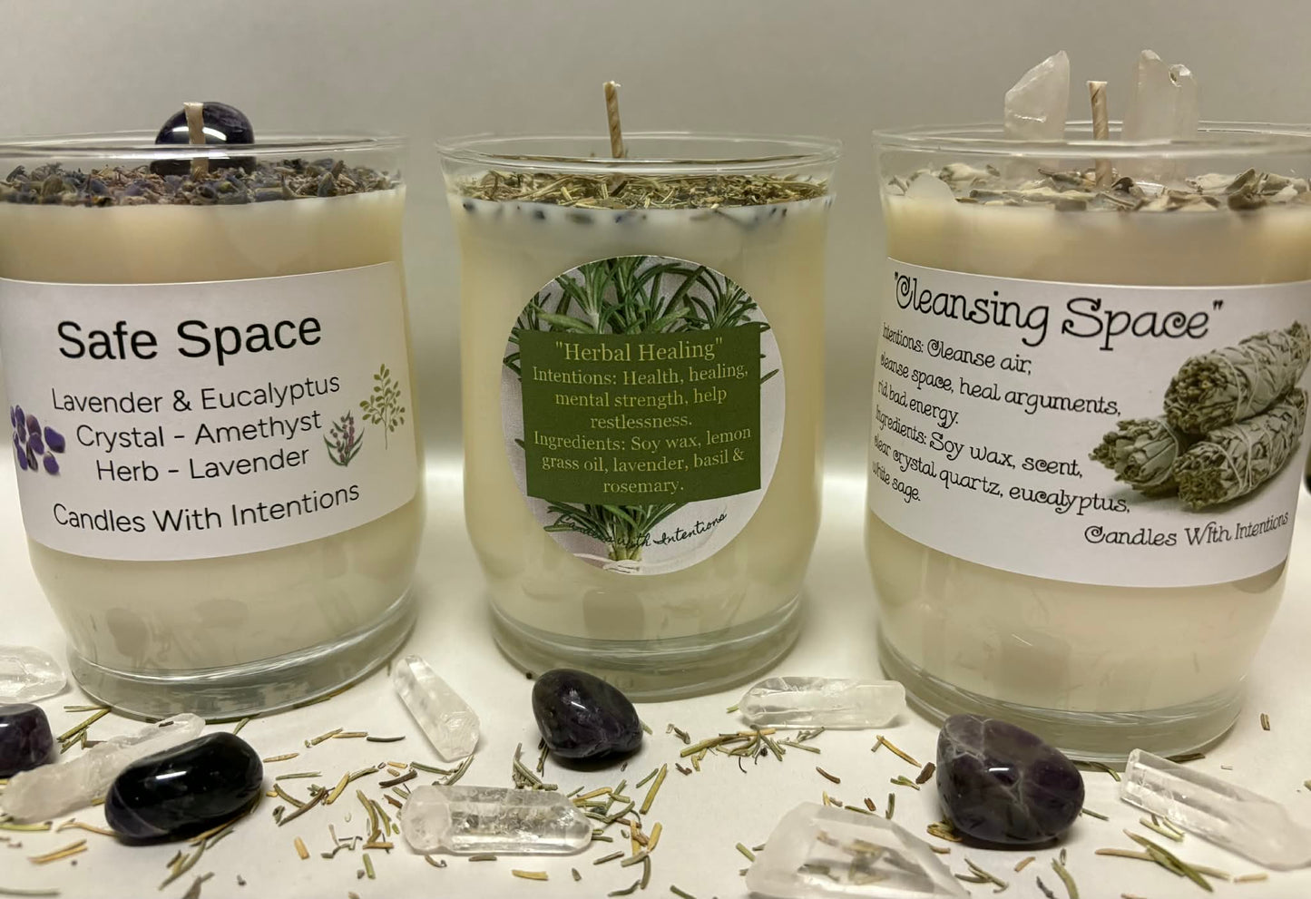 Calming Bundle. Cleansing space. Safe space. Herbal healing. (Three 16oz Large candles)